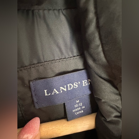 Lands End Black Down Puffer Coat M - Picture 6 of 8